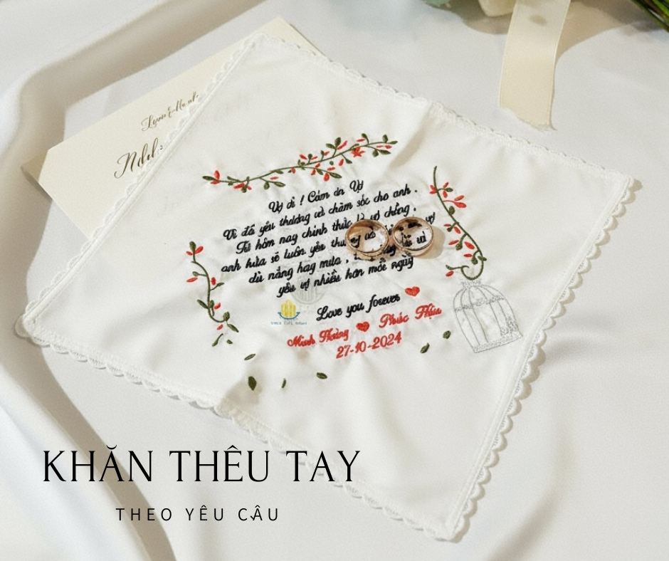 Khăn Tay Viền Ren Độc Đáo, thương hiệu BBN Home, Thêu Theo Yêu Cầu
