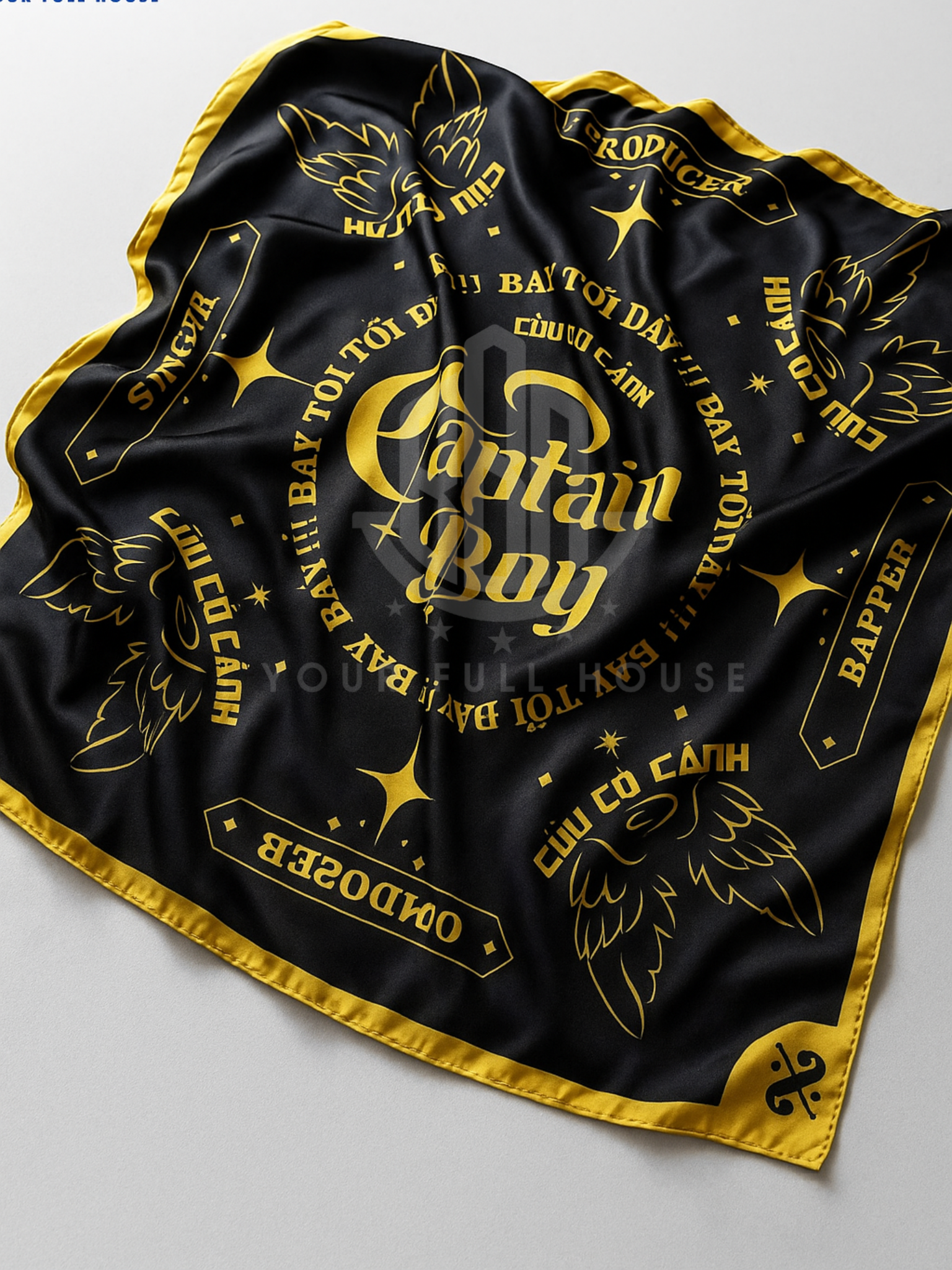 Khăn bandana CAPTAIN BOY lụa latin size 70x70 1 mặt thương hiệu BBN Your Full House